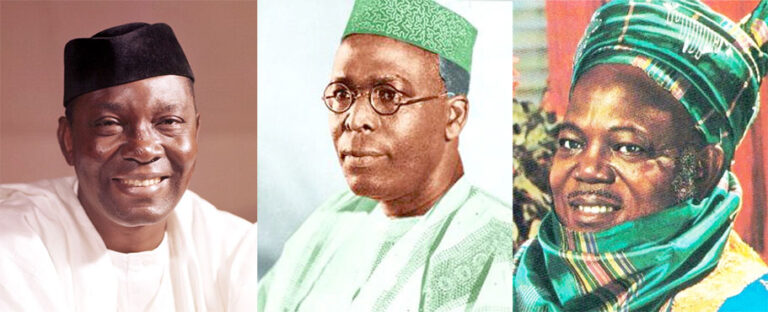 Nigerian statesmen: Nnamdi Azikiwe, Obafemi Awolowo, Ahmadu Bello